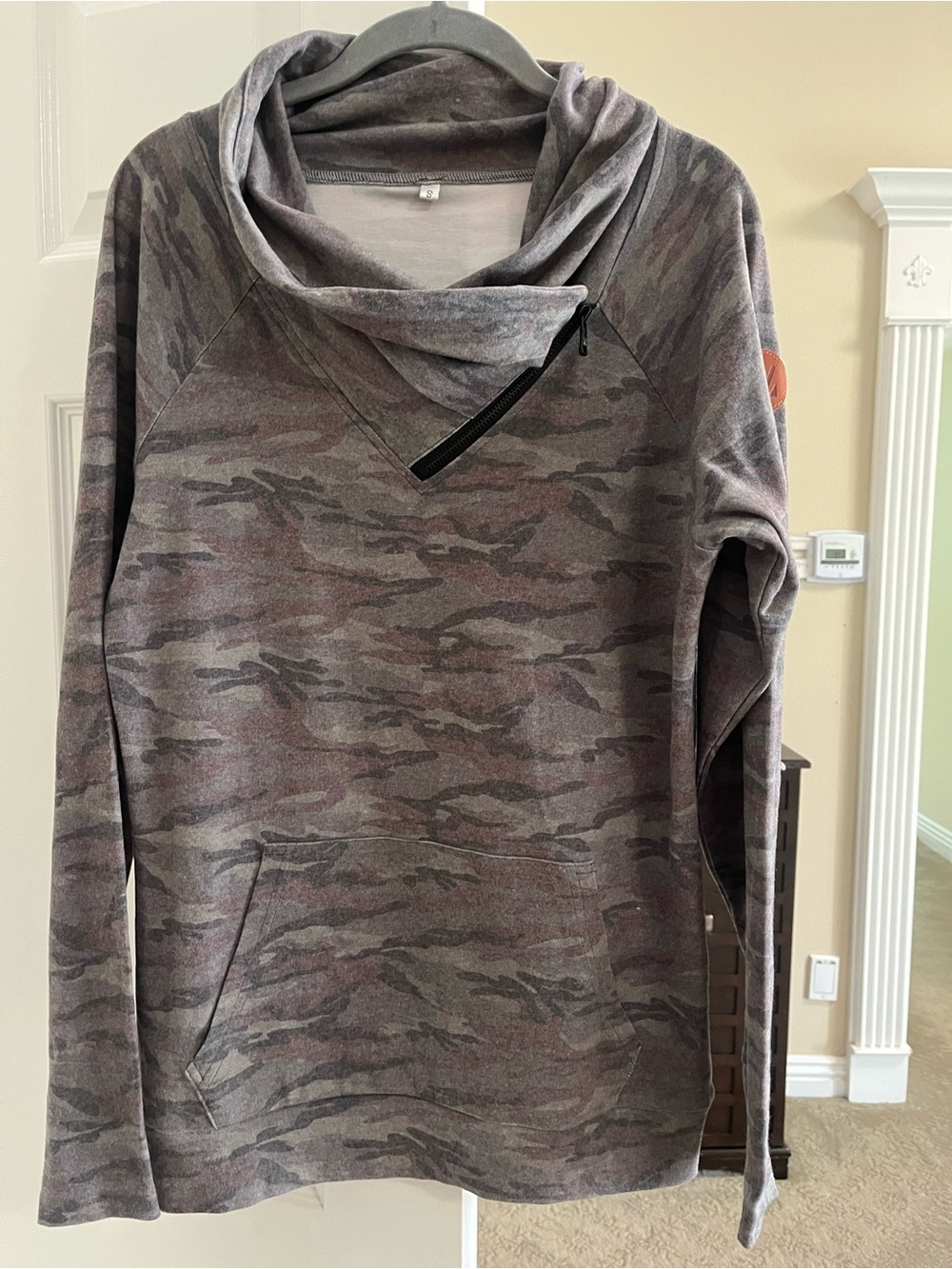 Michelle Mae Cowl Neck Pullover Hoodie with thumb holes Camo